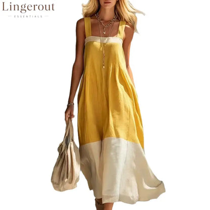 Color Block Hem Spaghetti Strap Maxi Dress