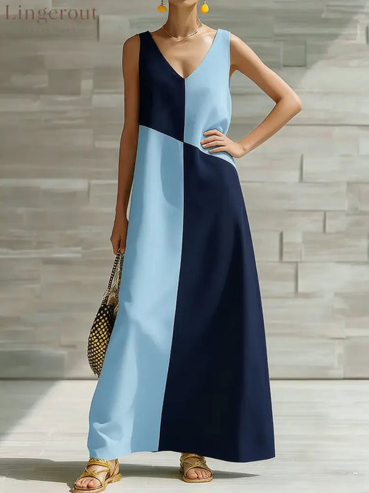 Color Block Sleeveless Maxi Dress