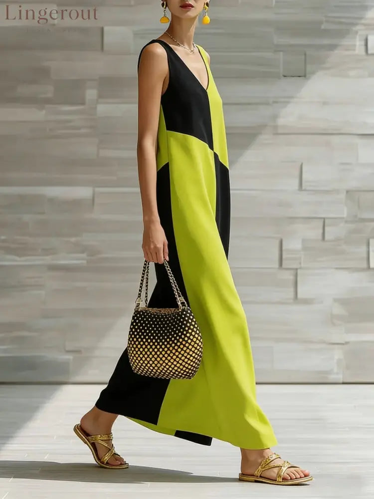 Color Block Sleeveless Maxi Dress