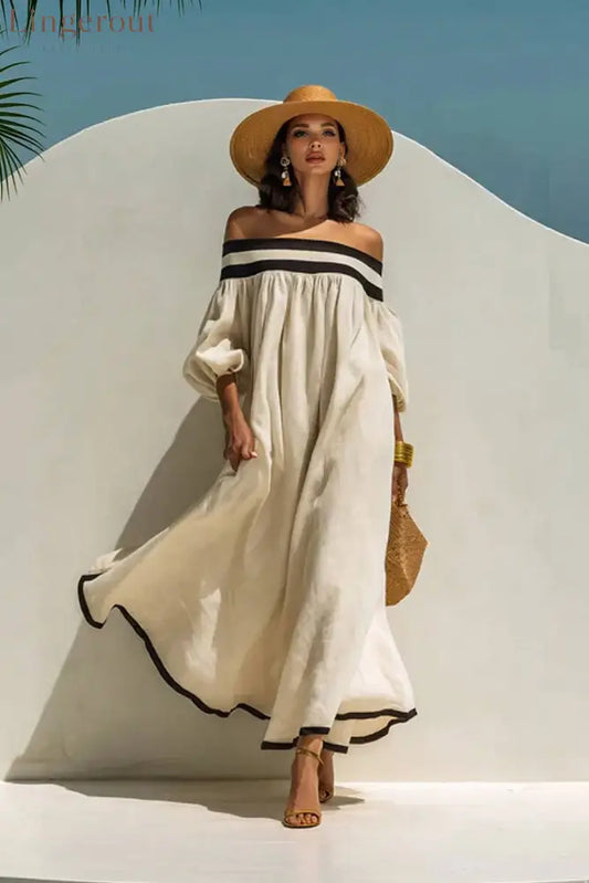 Color Contrast Off-Shoulder Loose-Fitting Dress