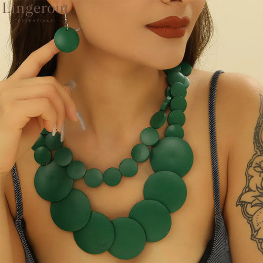 Colorbeat Boho Necklace & Earrings Set - 6 colors - Green
