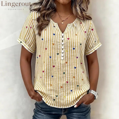 Colorful Heart Striped Henley Blouse