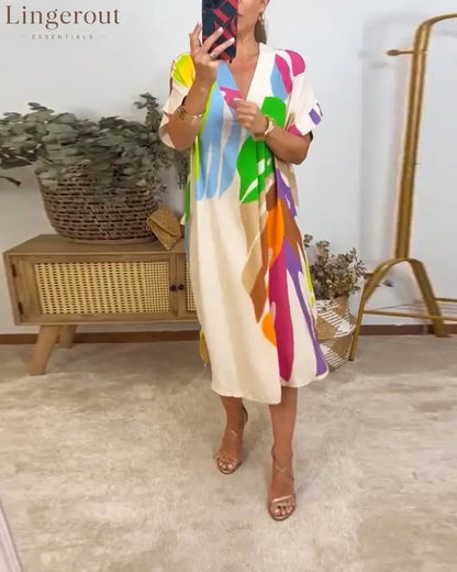 Colorful leaf print casual dress