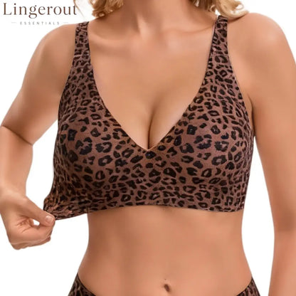 Comfort Wireless Seamless Full Coverage Everyday Support Bra - Leopard brown / S