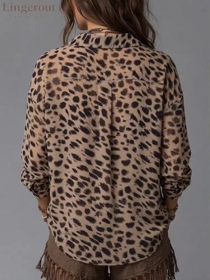 Comfortable & Casual Faux Two-piece Leopard Print Shirt