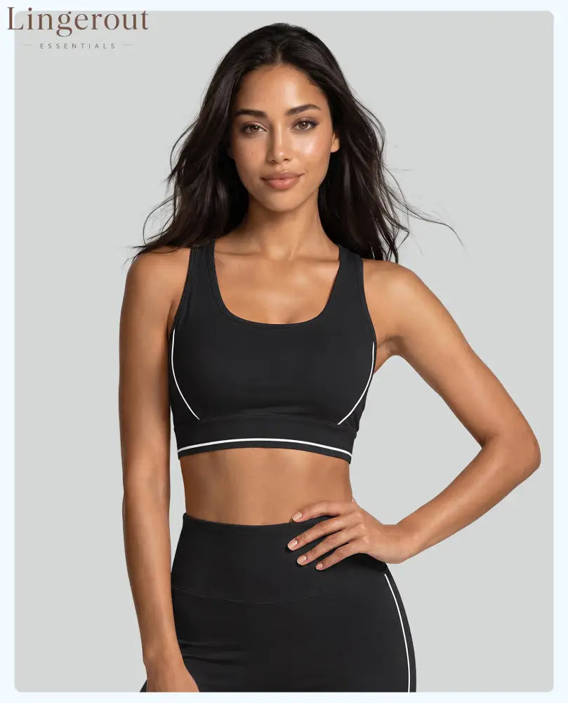Contrast Seam Yoga Sports Bra - Black / S