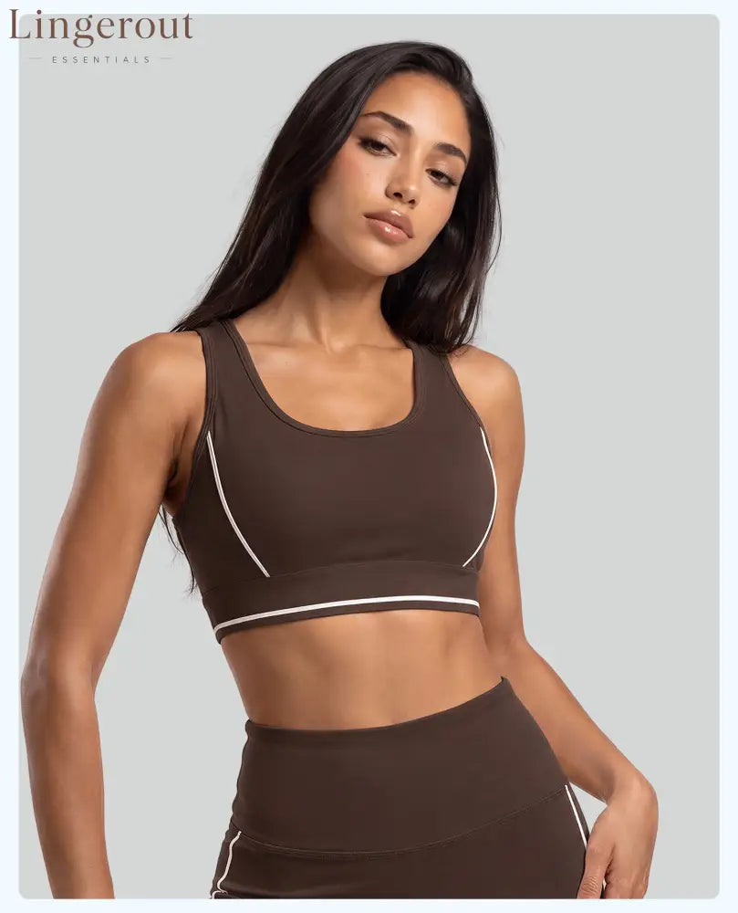 Contrast Seam Yoga Sports Bra - Brown / S