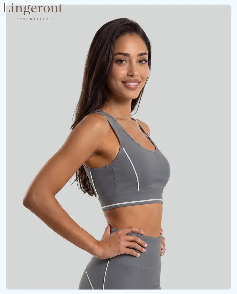 Contrast Seam Yoga Sports Bra - Gray / S