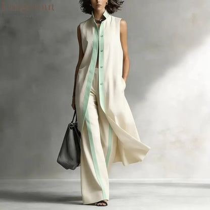 Contrast Sleeveless Tunic & Wide-Leg Pants Set Modern Sophistication Effortless Tailored Style