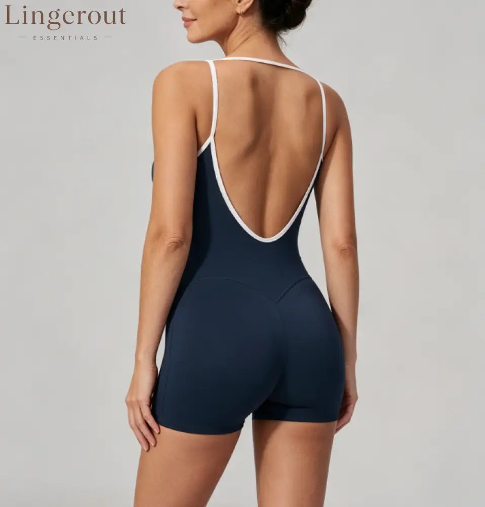 Contrast Trim Low Back Spaghetti Strap Yoga wear