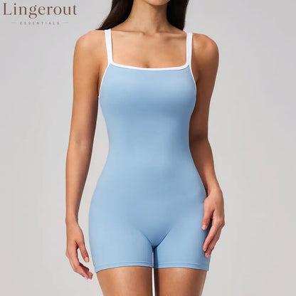 Contrast Trim Low Back Spaghetti Strap Yoga wear - Blue / S