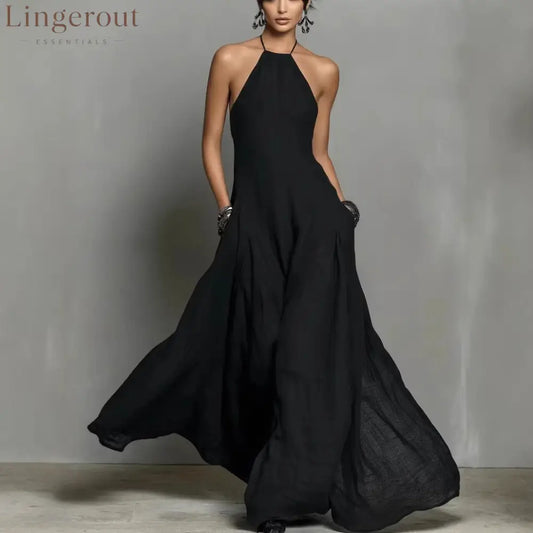Cotton And Linen Blend Simple Backless Sleeveless Long Dress