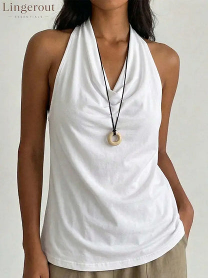 Cowl Neck Halter Top - White / S