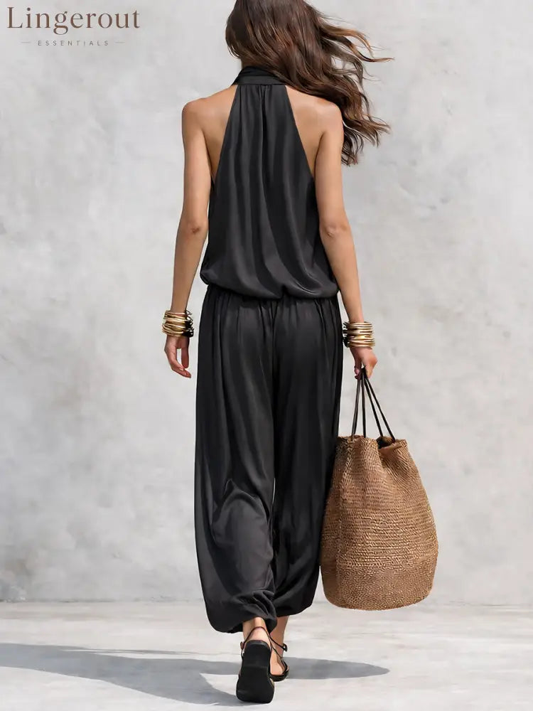 Cozy Elegant Draped Sleeveless Top And Pants Two-piece Set