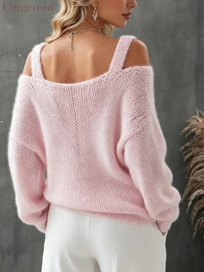 Cozy Off-the-shoulder Fluffy Wool-blend Knit Top