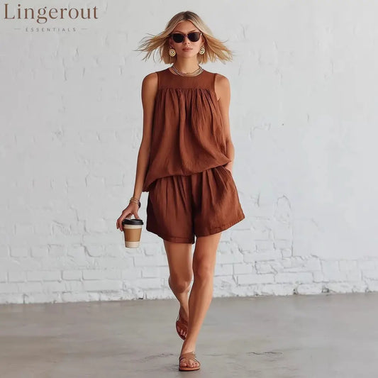 Crinkled Casual Two Piece Short Set
