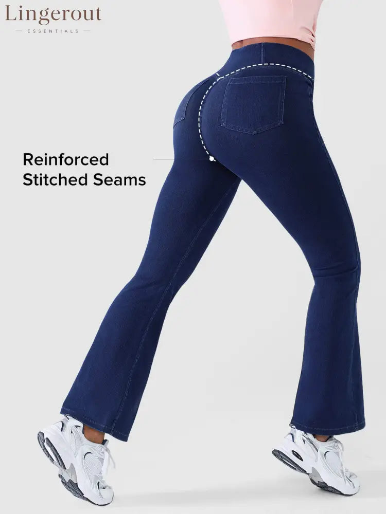 Crossover Denim Side Pockets Flare Leggings Petite