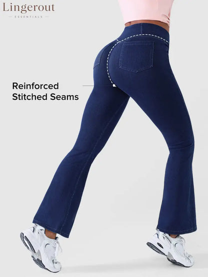 Crossover Denim Side Pockets Flare Leggings Petite