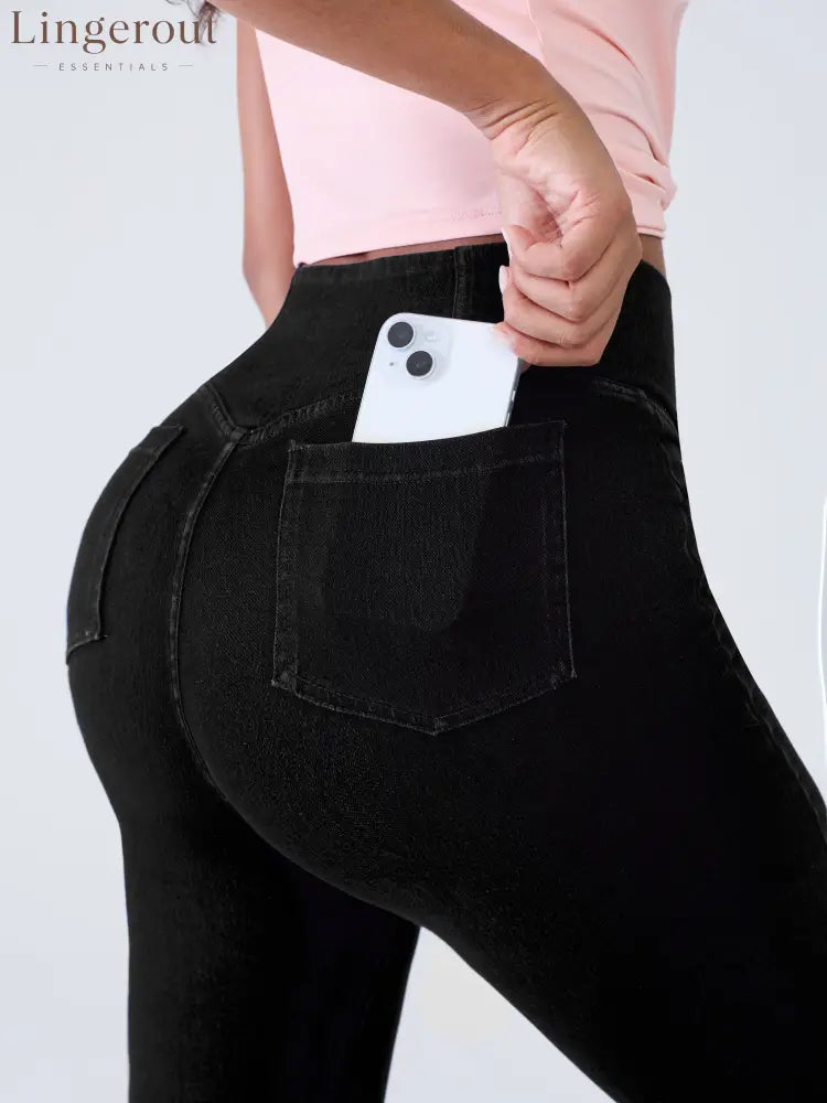 Crossover Denim Side Pockets Flare Leggings Petite