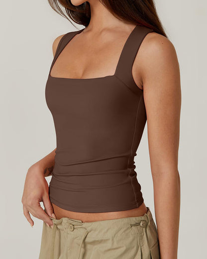 Hugmecurve® Women's Basic Square Neck Sleeveless Double-Layer Tank Tops Shaping Vest