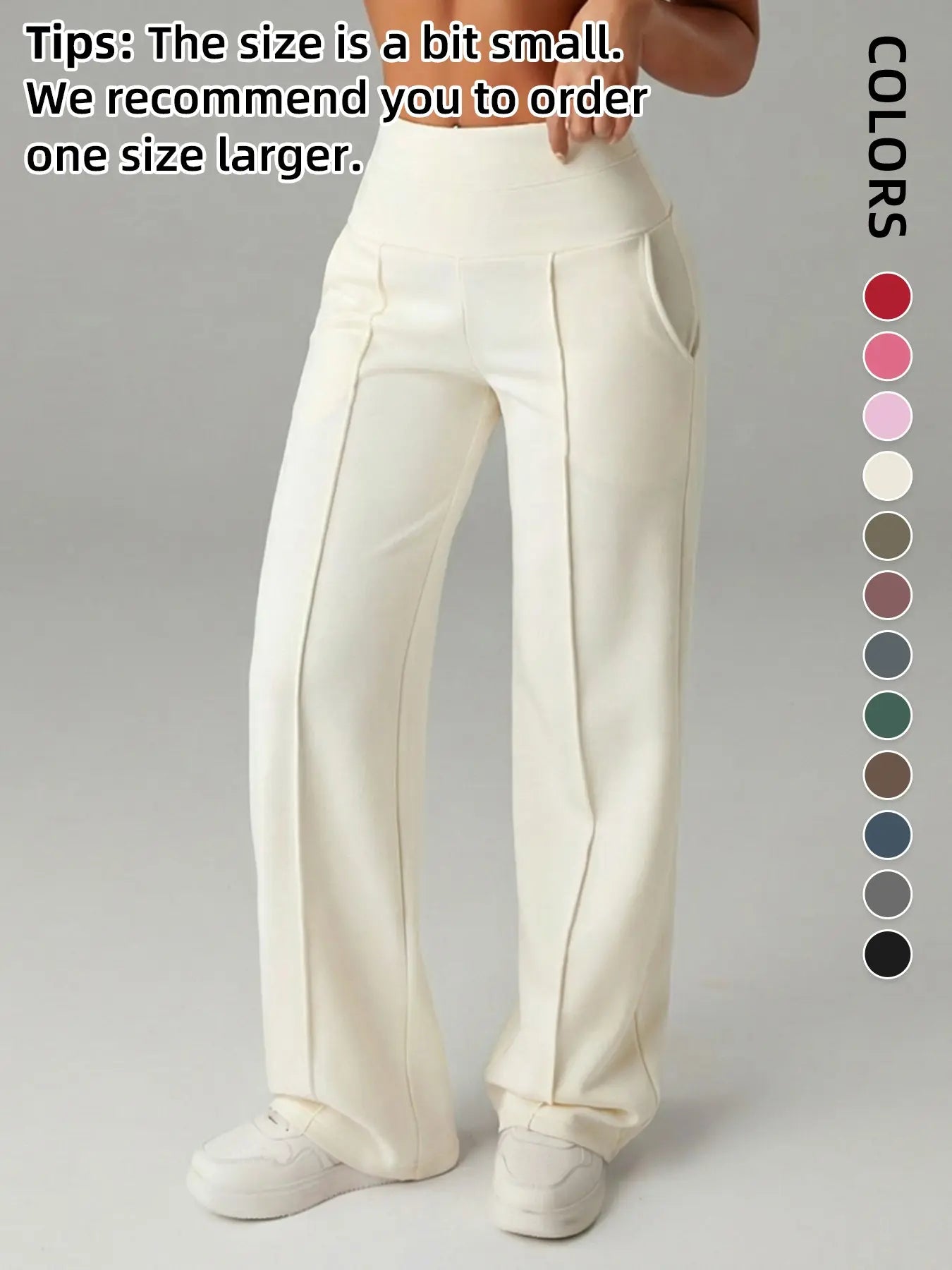 Women's Plain Loose Straight Leg Pants, Wide Leg High Waist Sporty Casual Sweatpants with Pockets