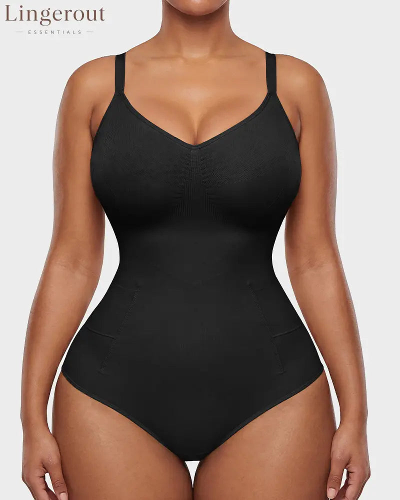 Deep V Camisole Bodysuit Shapewear - Black / XS