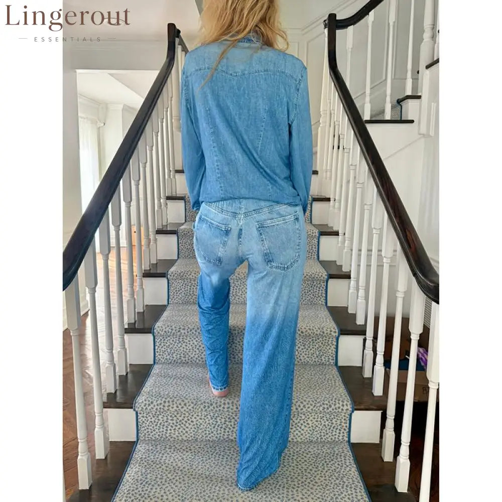 Denim Dreams Pajama Set – Cozy Fit Soft Denim-Look Loungewear for All Night Comfort