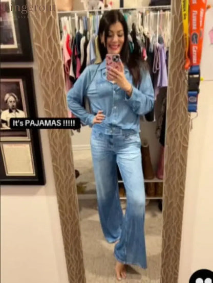 Denim Dreams Pajama Set – Cozy Fit Soft Denim-Look Loungewear for All Night Comfort