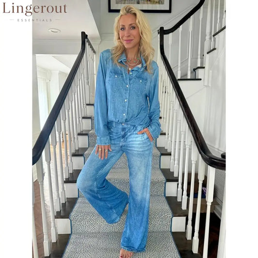 Denim Dreams Pajama Set – Cozy Fit Soft Denim-Look Loungewear for All Night Comfort