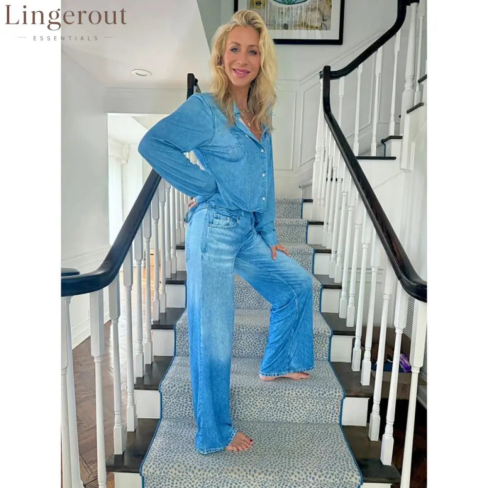 Denim Dreams Pajama Set – Cozy Fit Soft Denim-Look Loungewear for All Night Comfort
