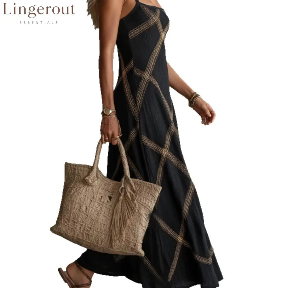 Diamond Lattice Textured Square Neck Slip Maxi Dress – Boho Summer Long Cami Dress