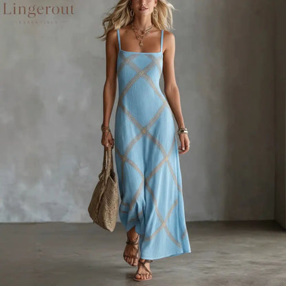 Diamond Lattice Textured Square Neck Slip Maxi Dress – Boho Summer Long Cami Dress