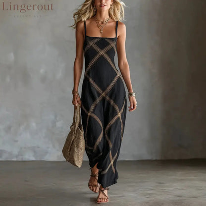 Diamond Lattice Textured Square Neck Slip Maxi Dress – Boho Summer Long Cami Dress