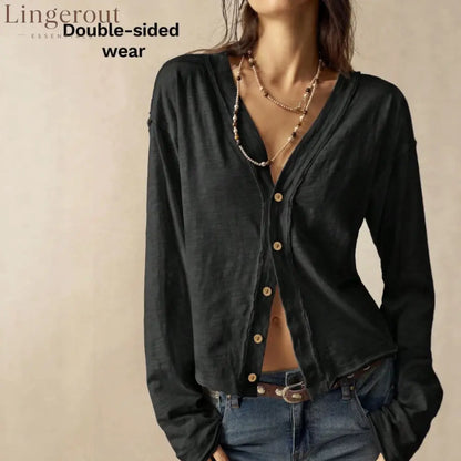 Double-Sided Button Long Sleeve Top