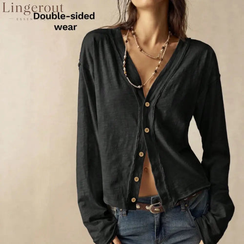 Double-Sided Button Long Sleeve Top
