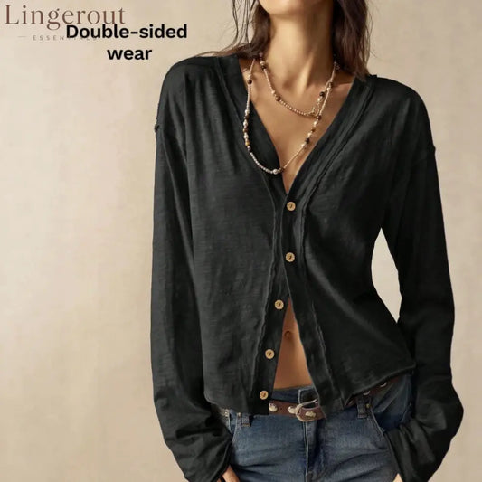 Double-Sided Button Long Sleeve Top