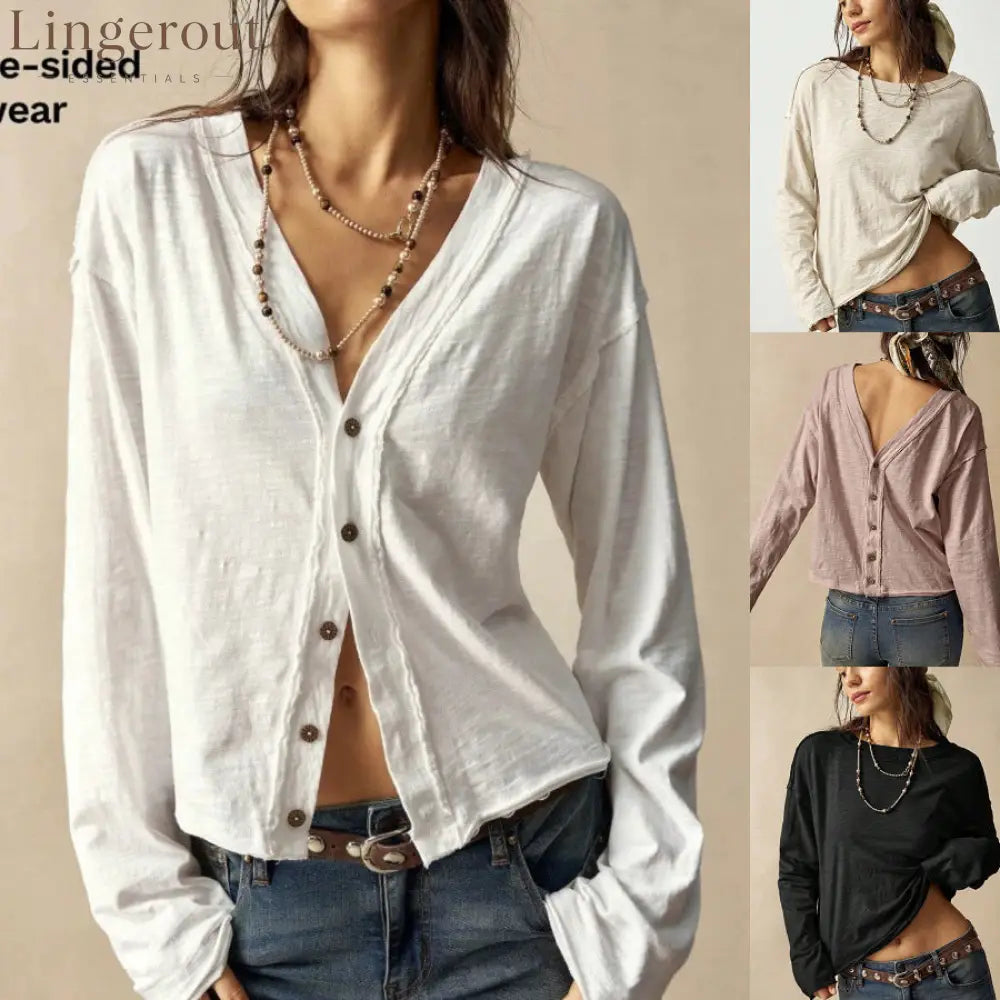 Double-Sided Button Long Sleeve Top