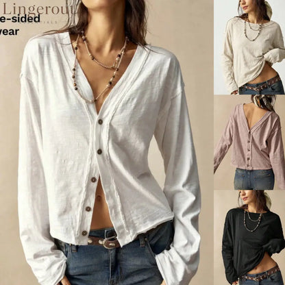 Double-Sided Button Long Sleeve Top