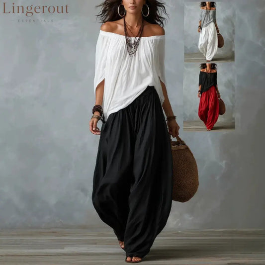 Drawstring Harem Pants Two Piece Set