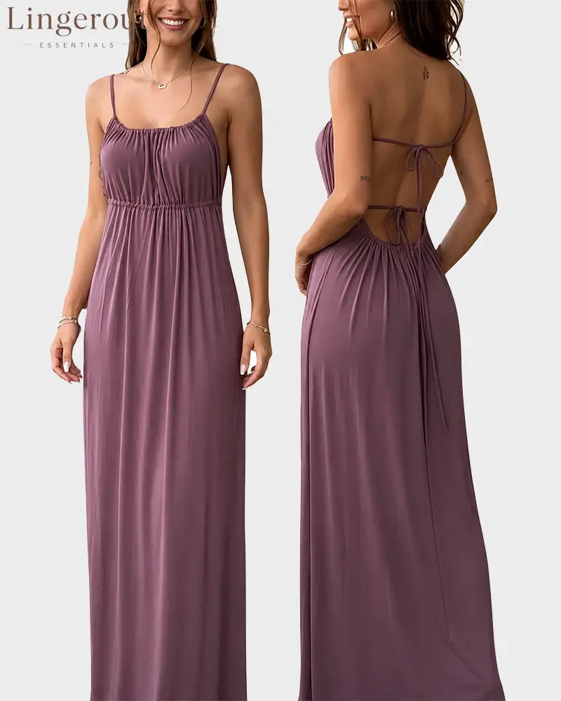 Drawstring Loose Cami Dress Pleated Loungewear Nightgown