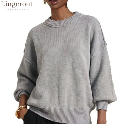 Drop-Shoulder Crew Neck Knit Sweater