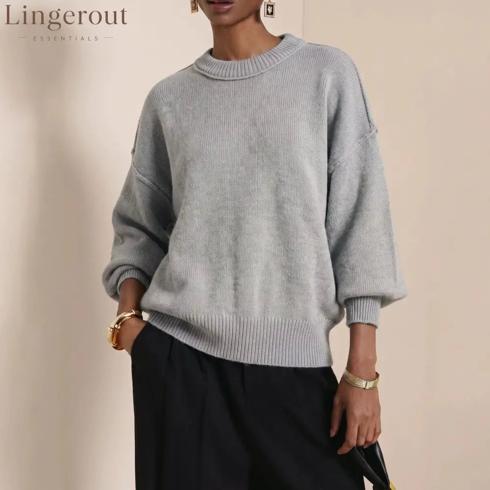 Drop-Shoulder Crew Neck Knit Sweater