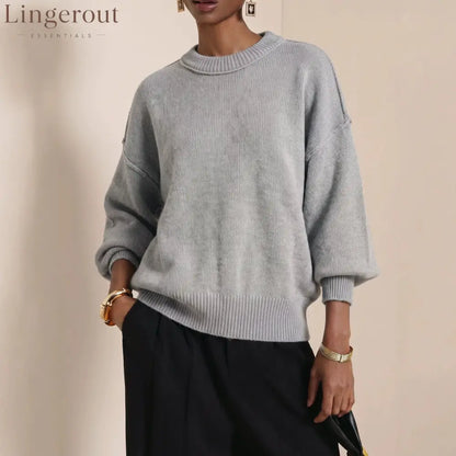 Drop-Shoulder Crew Neck Knit Sweater
