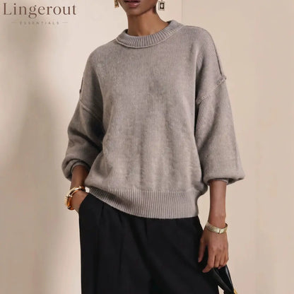 Drop-Shoulder Crew Neck Knit Sweater