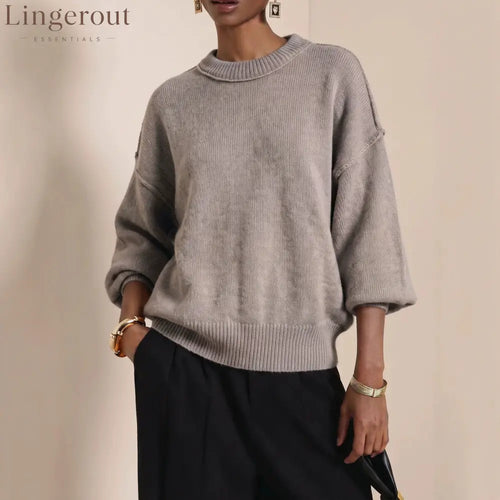 Drop-Shoulder Crew Neck Knit Sweater