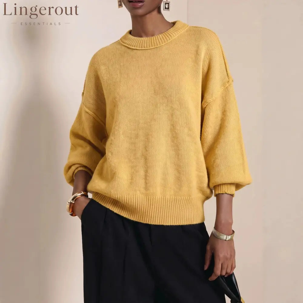 Drop-Shoulder Crew Neck Knit Sweater