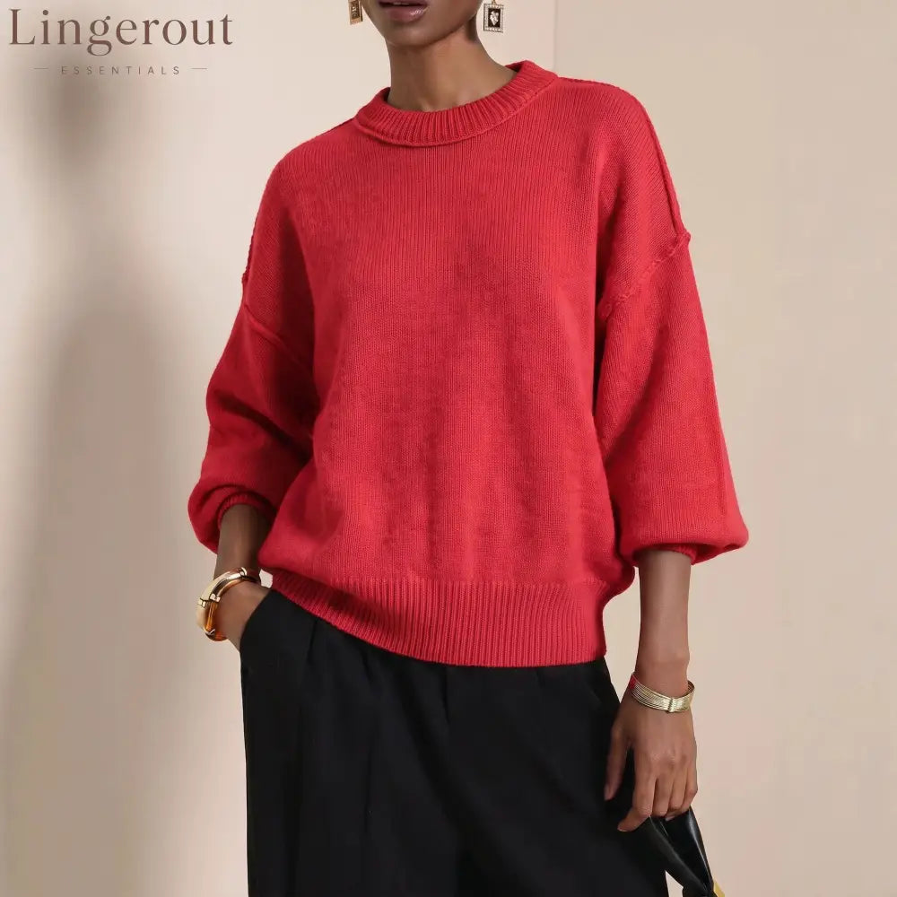 Drop-Shoulder Crew Neck Knit Sweater