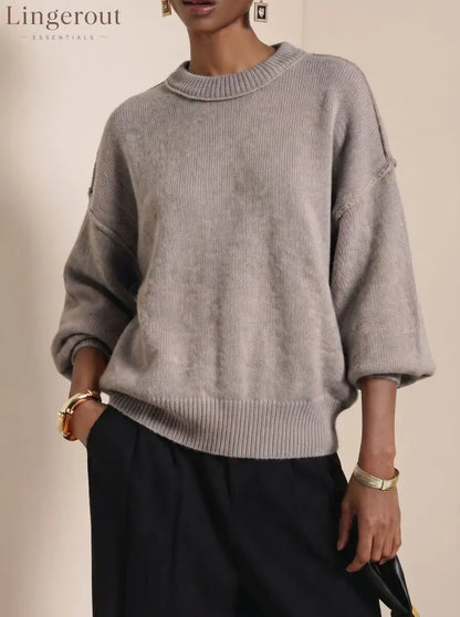 Drop-Shoulder Crew Neck Knit Sweater - Camel / S