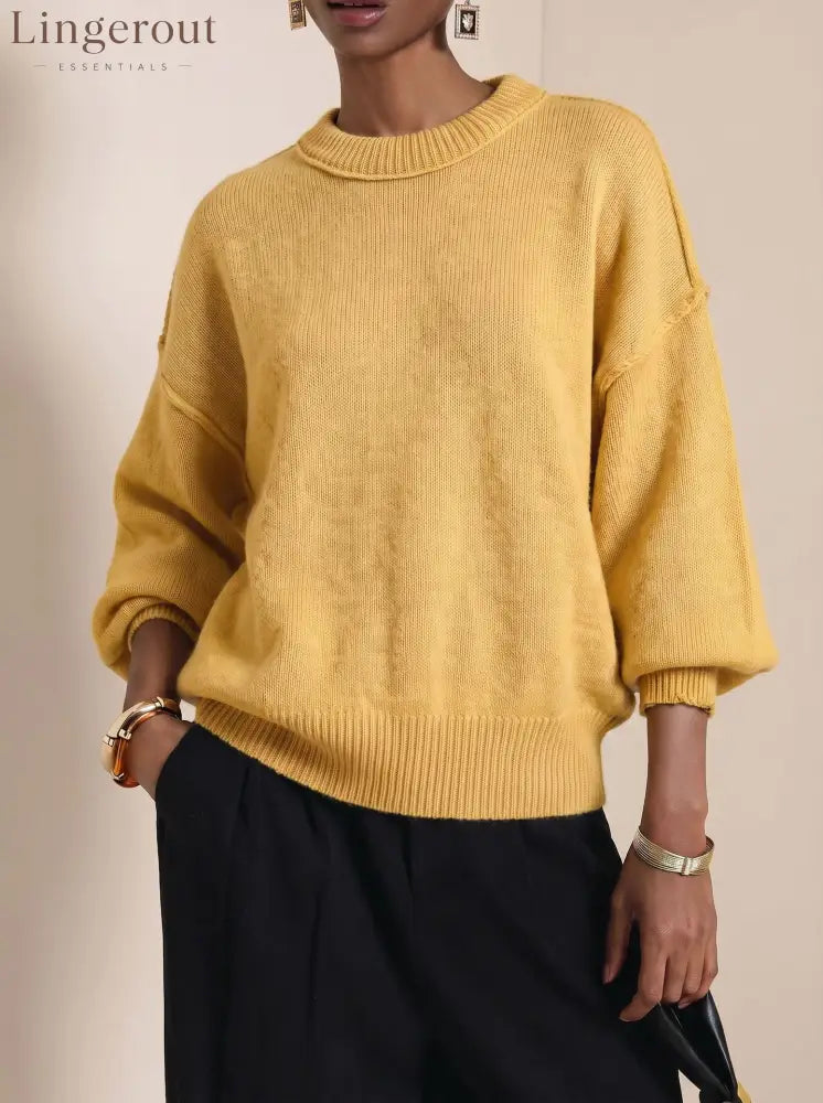 Drop-Shoulder Crew Neck Knit Sweater - Yellow / S