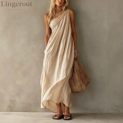 Dusty Pink One Shoulder Ruched Linen Maxi Dress